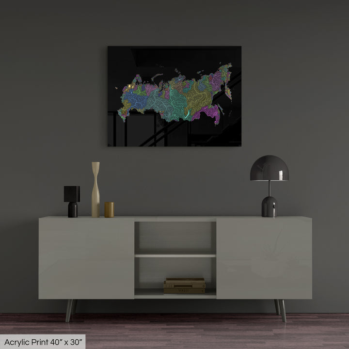 Russia - River basin map, pastel colours - Wall Art