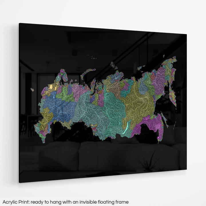 Russia - River basin map, pastel colours - Wall Art