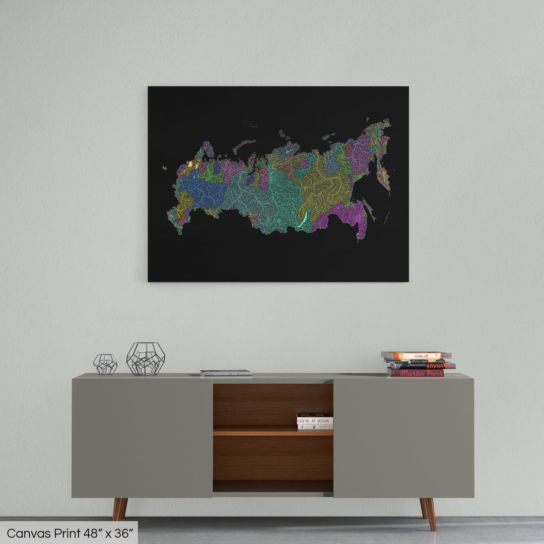 Russia - River basin map, pastel colours - Wall Art