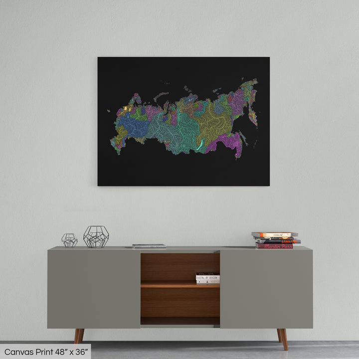 Russia - River basin map, pastel colours - Wall Art