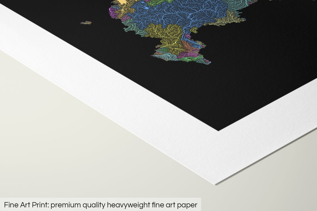 Russia - River basin map, pastel colours - Wall Art