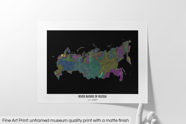 Russia - River basin map, pastel colours - Wall Art