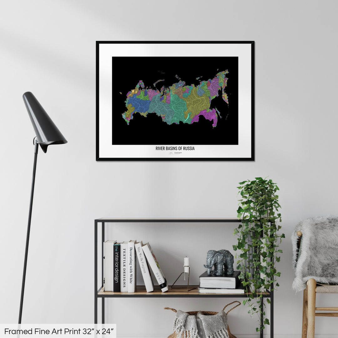 Russia - River basin map, pastel colours - Wall Art