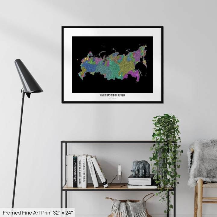 Russia - River basin map, pastel colours - Wall Art