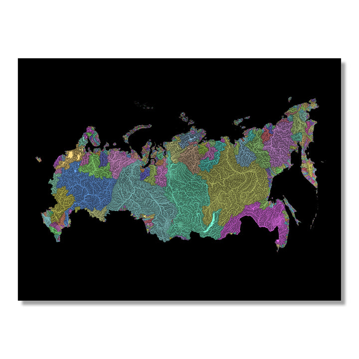 Russia - River basin map, pastel colours - Wall Art