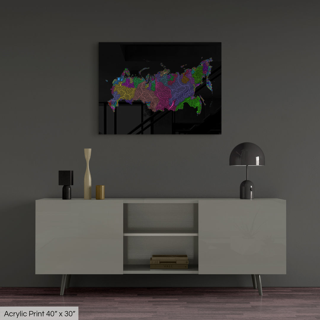 Russia - River basin map, rainbow colours - Wall Art