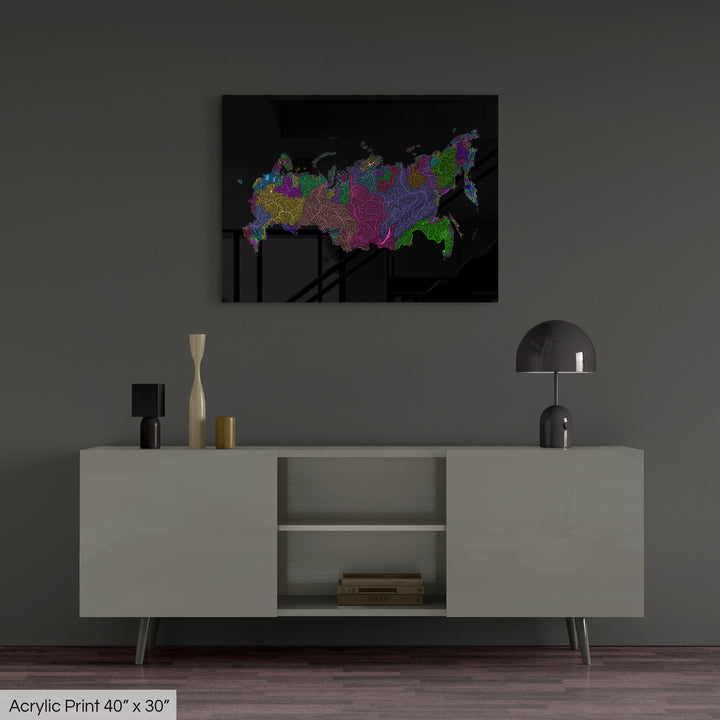 Russia - River basin map, rainbow colours - Wall Art