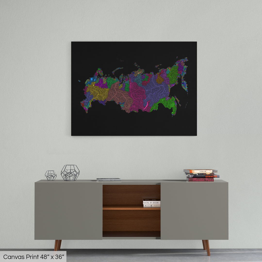 Russia - River basin map, rainbow colours - Wall Art