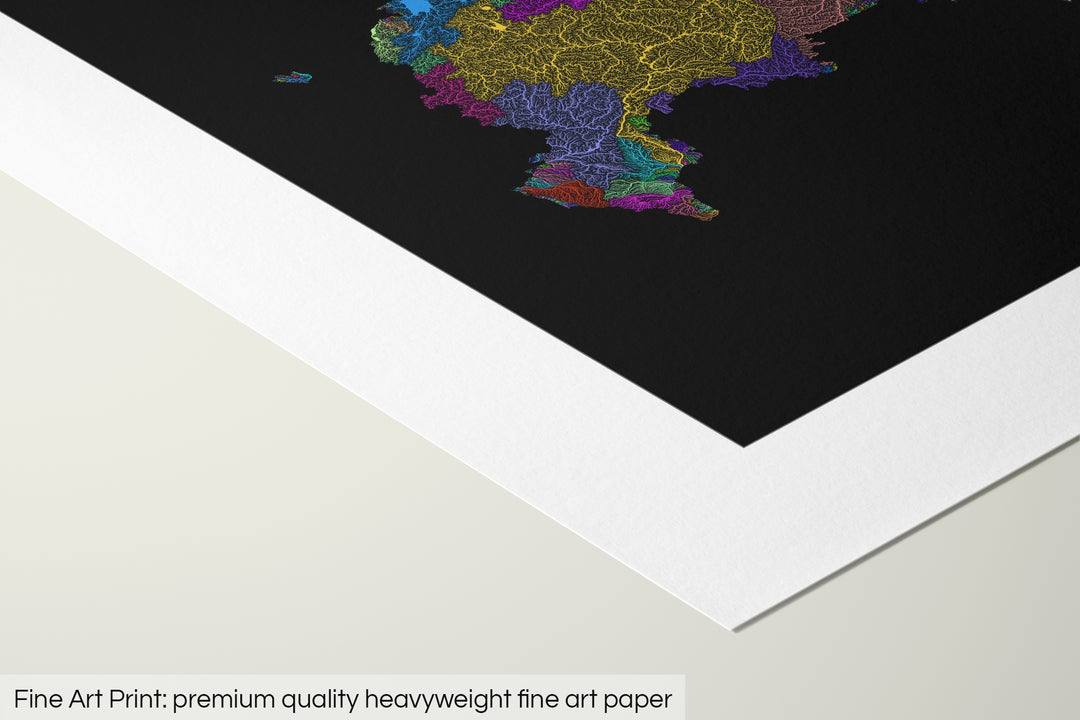 Russia - River basin map, rainbow colours - Wall Art