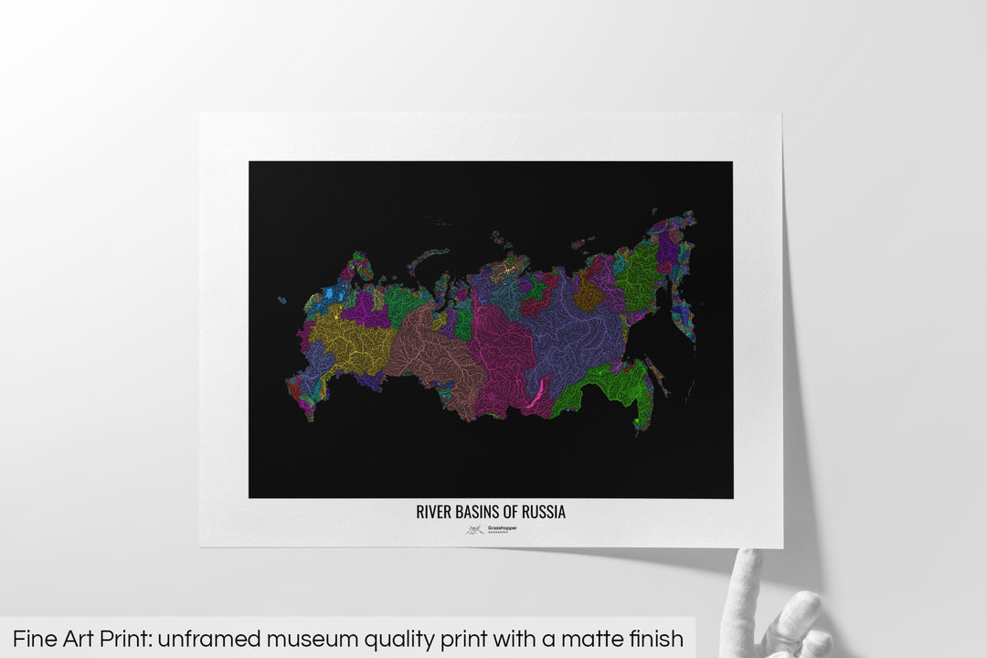Russia - River basin map, rainbow colours - Wall Art
