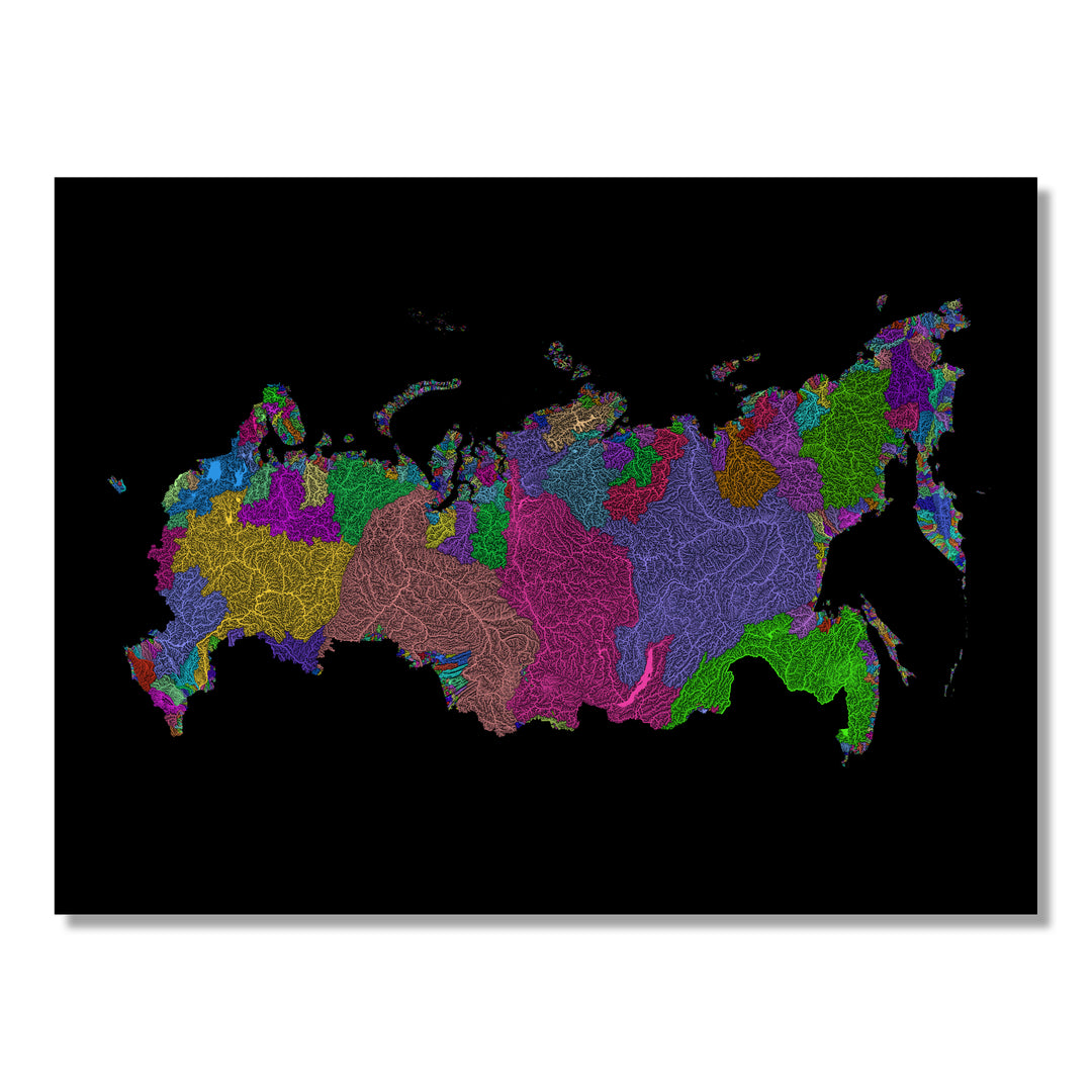 Russia - River basin map, rainbow colours - Wall Art