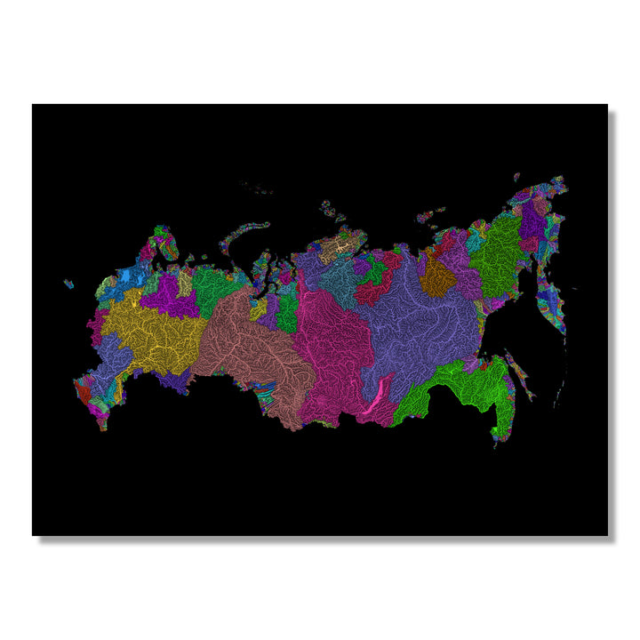 Russia - River basin map, rainbow colours - Wall Art