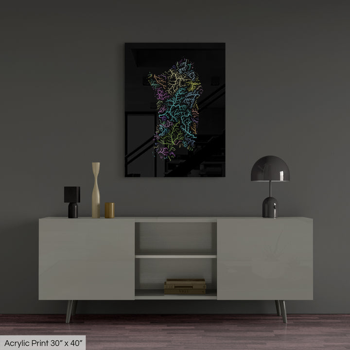 Sardinia - River basin map, pastel colours - Wall Art