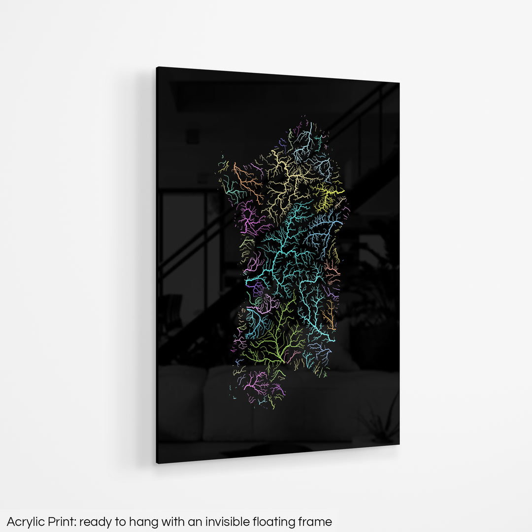 Sardinia - River basin map, pastel colours - Wall Art