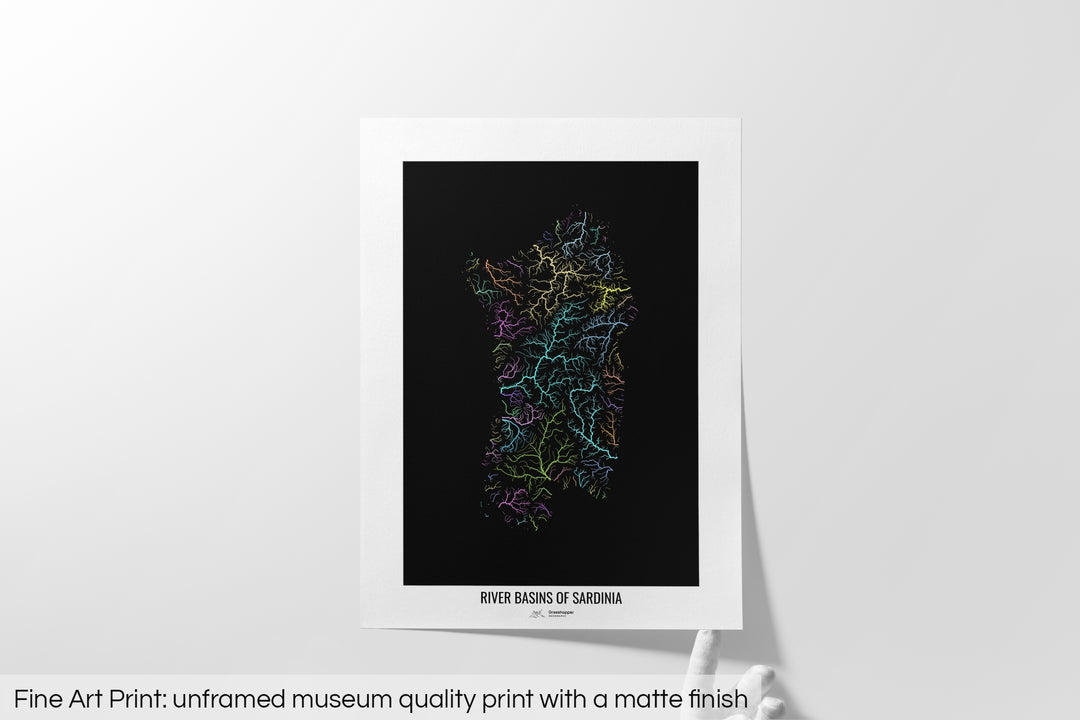 Sardinia - River basin map, pastel colours - Wall Art