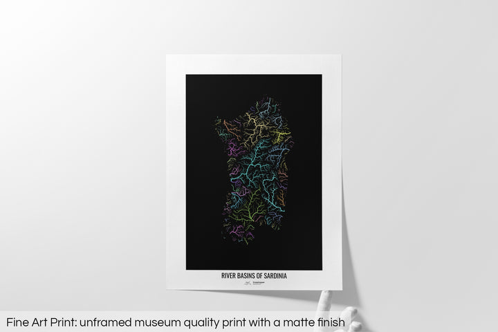 Sardinia - River basin map, pastel colours - Wall Art