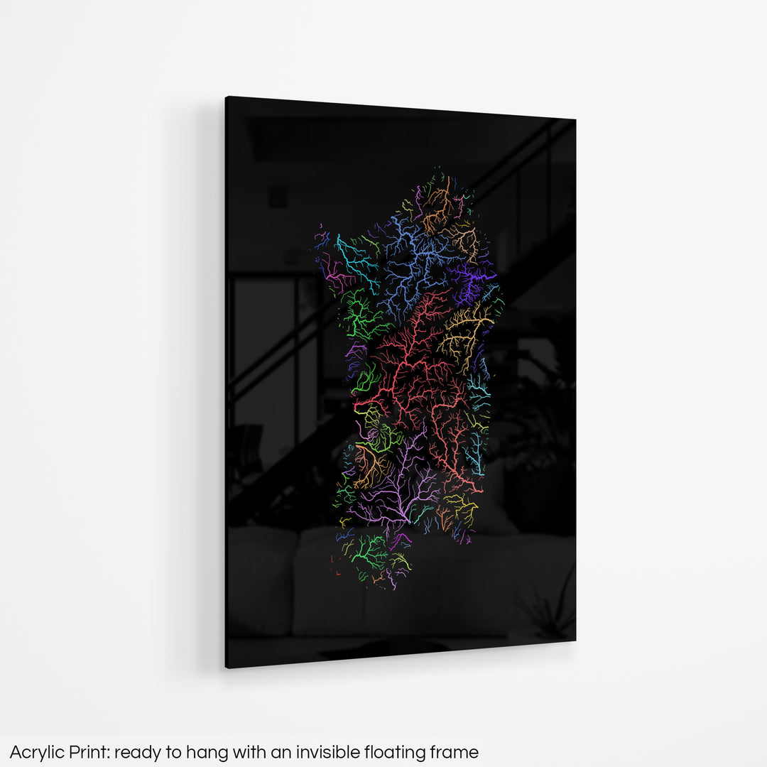Sardinia - River basin map, rainbow colours - Wall Art