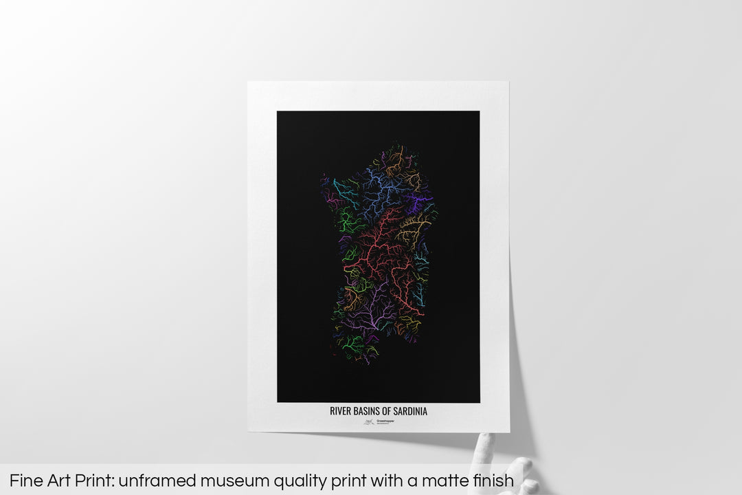 Sardinia - River basin map, rainbow colours - Wall Art