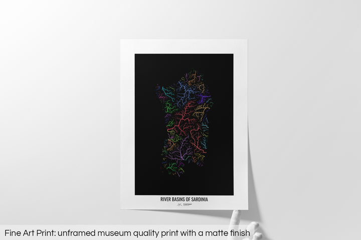 Sardinia - River basin map, rainbow colours - Wall Art