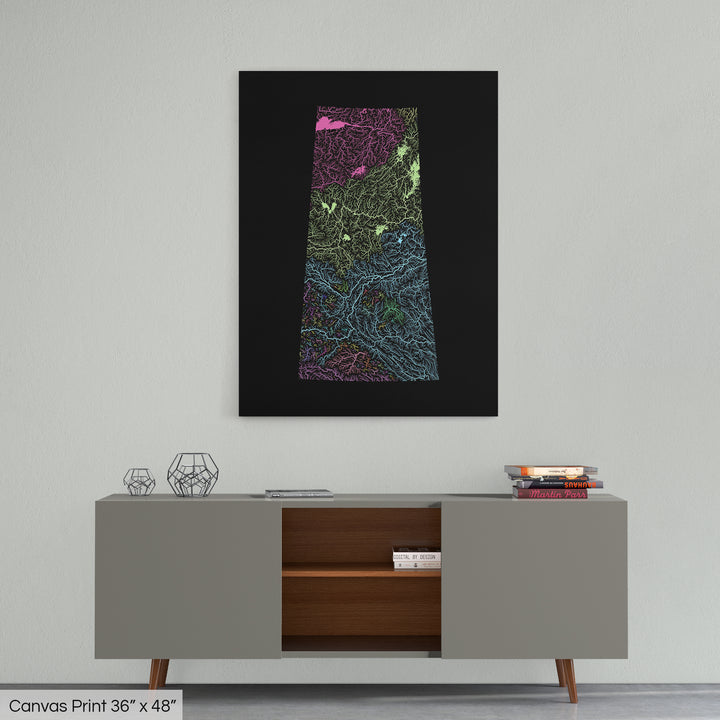 Saskatchewan - River basin map, pastel colours - Wall Art