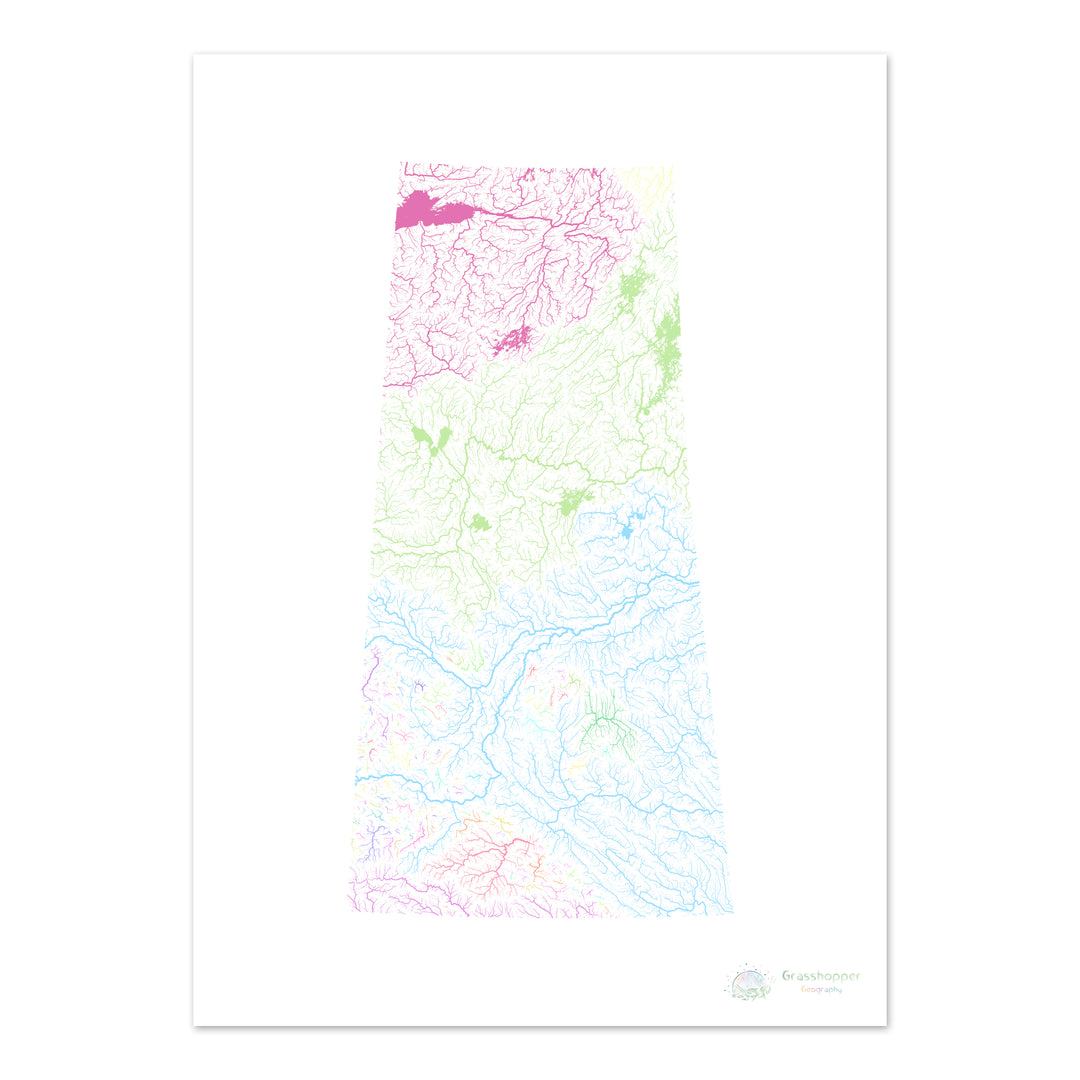 Saskatchewan - Mapa de la cuenca del río, pastel sobre blanco - Impresión de Bellas Artes