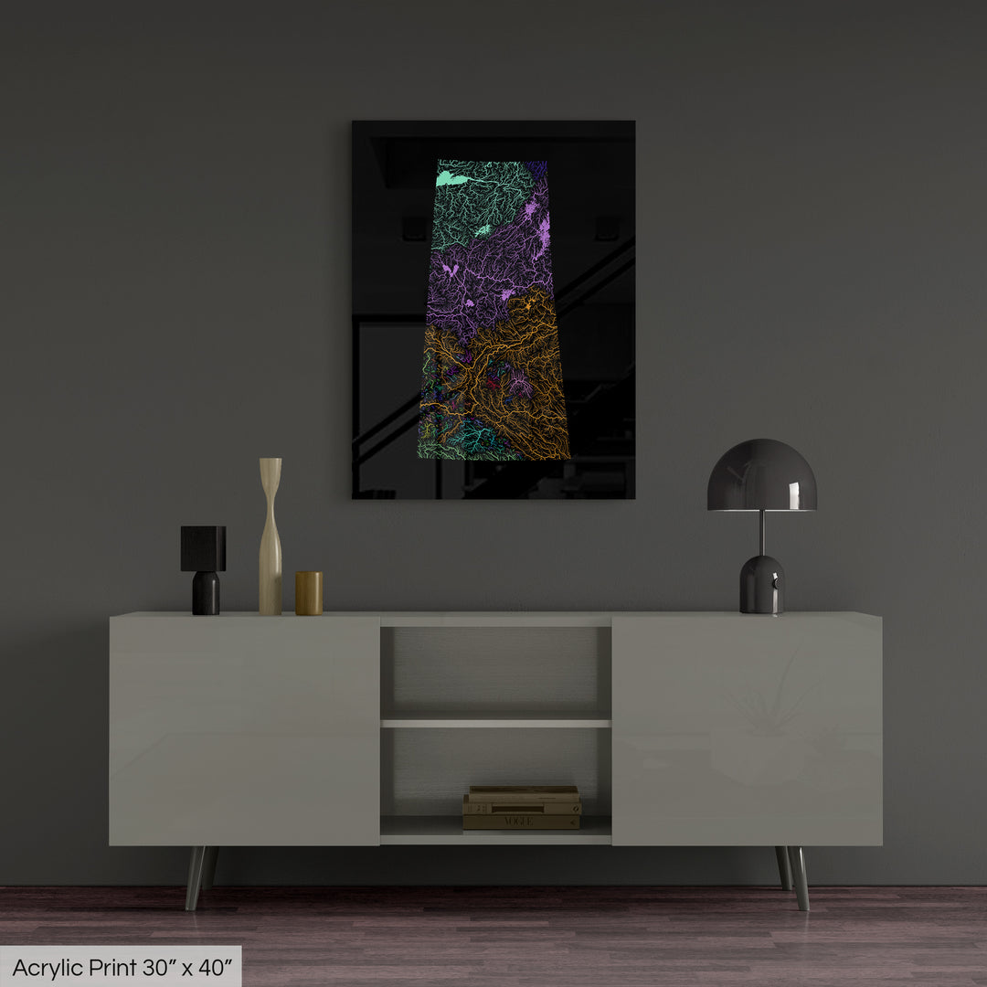 Saskatchewan - River basin map, rainbow colours - Wall Art