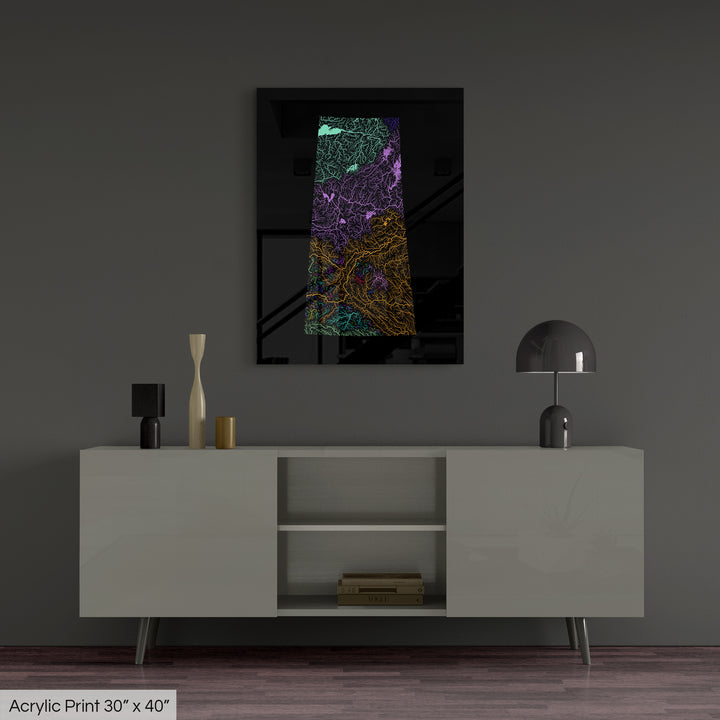 Saskatchewan - River basin map, rainbow colours - Wall Art