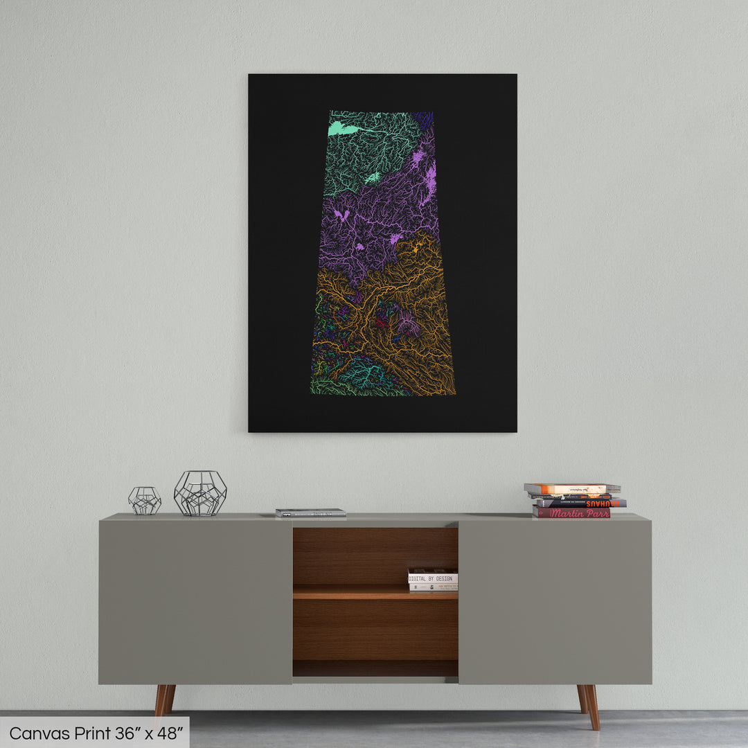 Saskatchewan - River basin map, rainbow colours - Wall Art