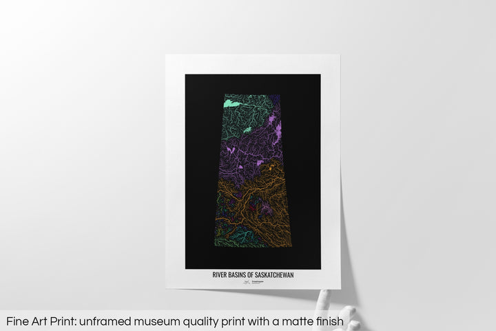 Saskatchewan - River basin map, rainbow colours - Wall Art