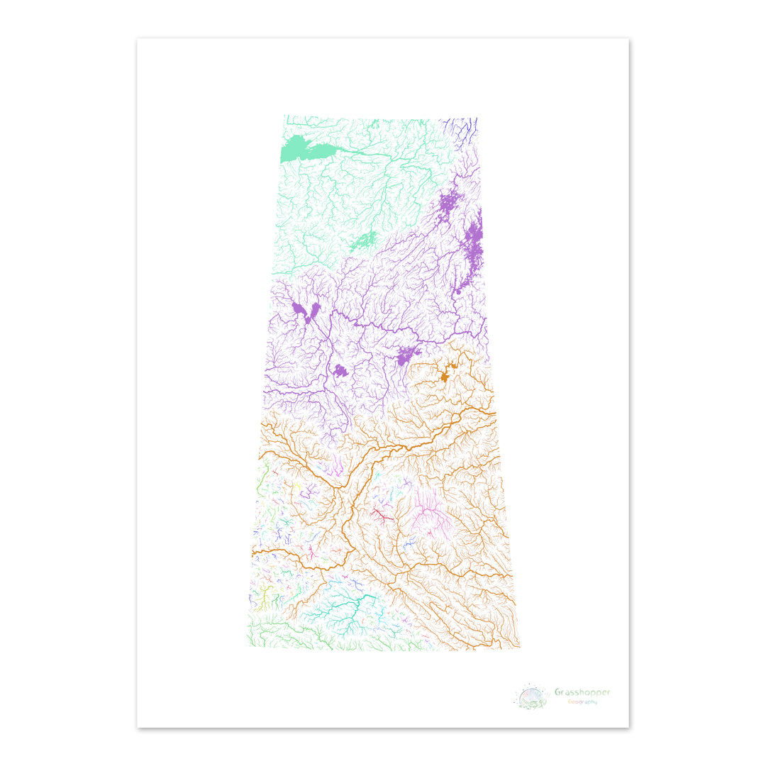 Saskatchewan - River basin map, rainbow on white - Fine Art Print