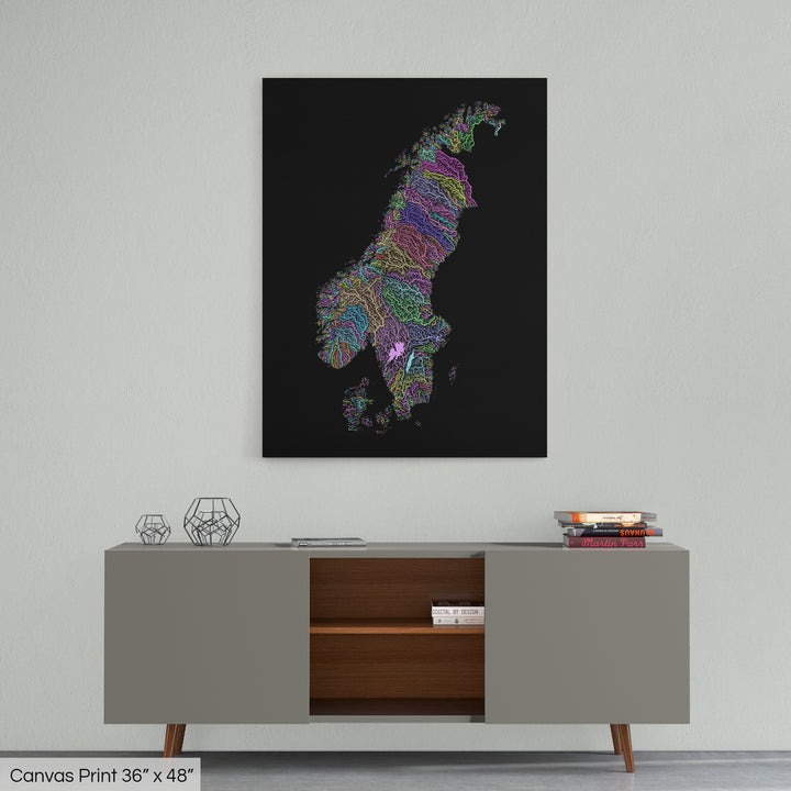 Scandinavia - River basin map, pastel colours - Wall Art