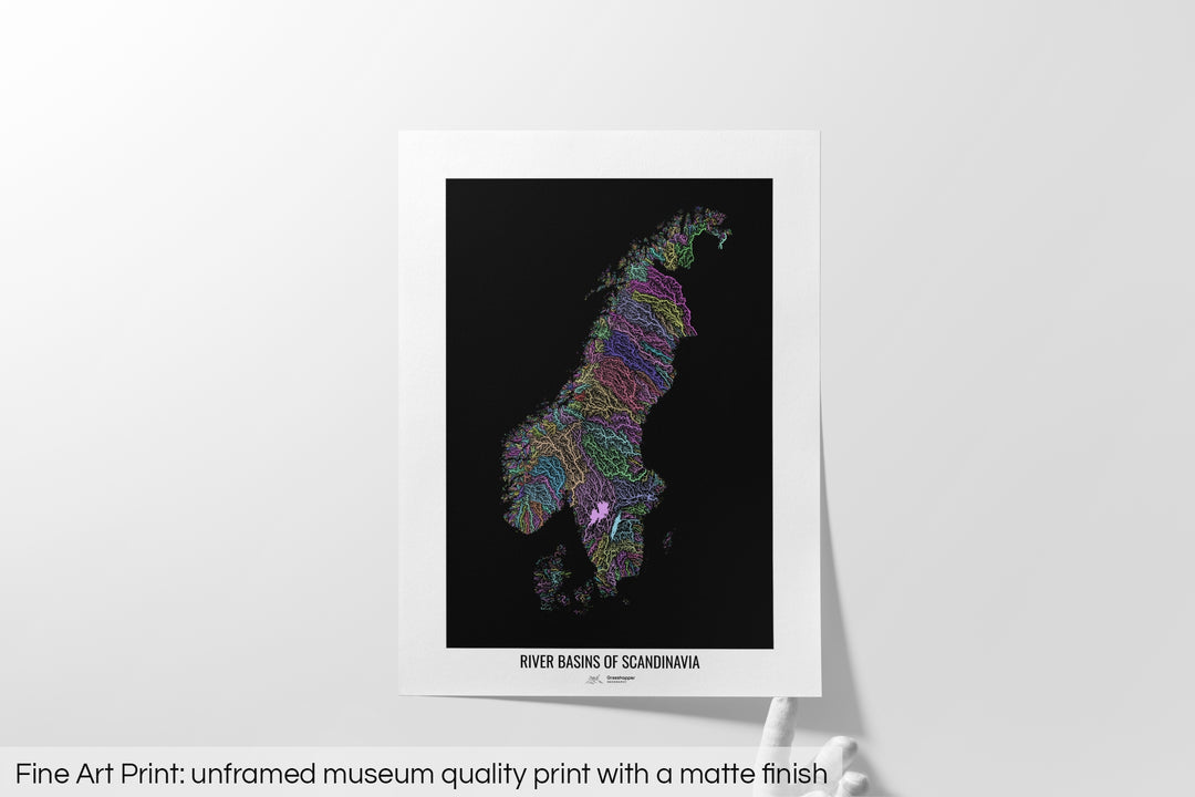 Scandinavia - River basin map, pastel colours - Wall Art