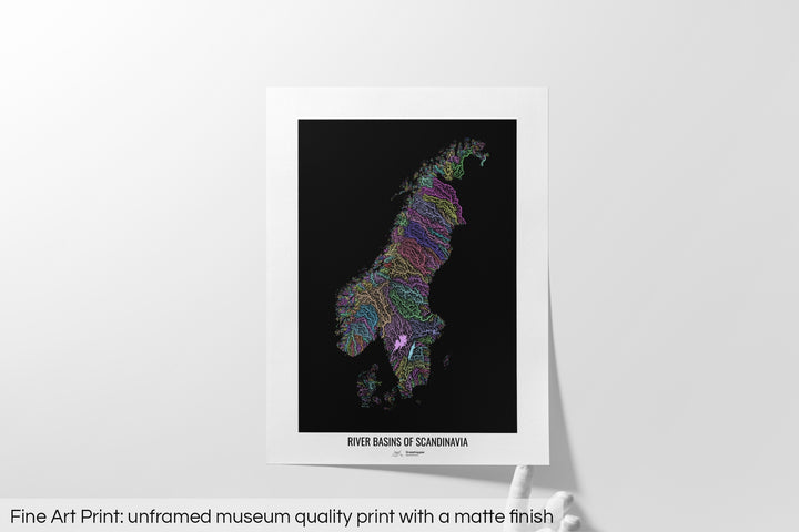 Scandinavia - River basin map, pastel colours - Wall Art