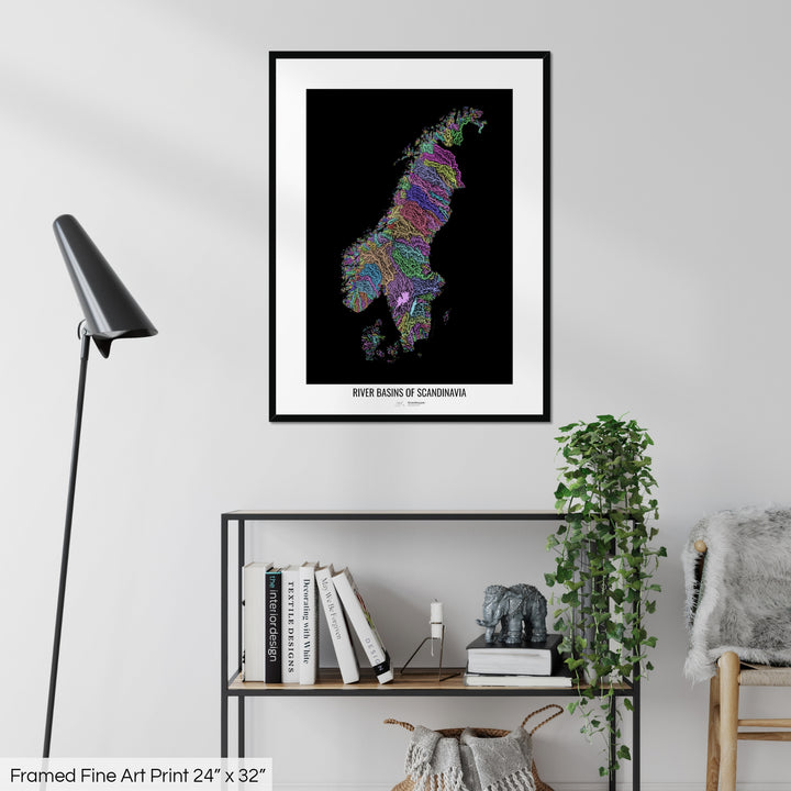 Scandinavia - River basin map, pastel colours - Wall Art