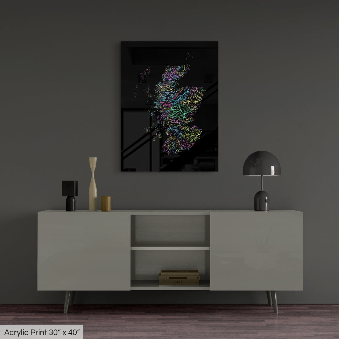 Scotland - River basin map, pastel colours - Wall Art