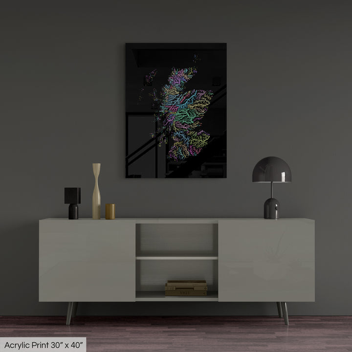 Scotland - River basin map, pastel colours - Wall Art