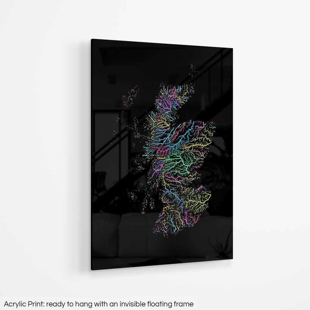 Scotland - River basin map, pastel colours - Wall Art