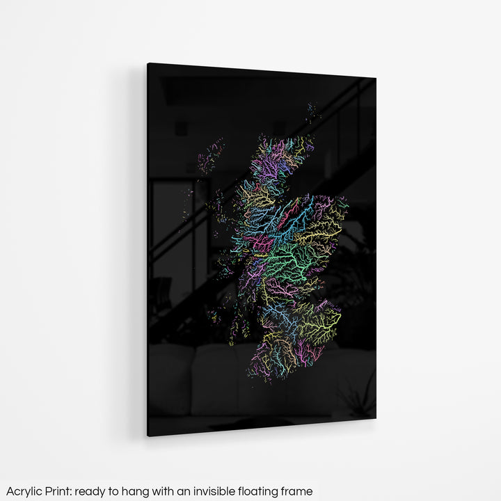 Scotland - River basin map, pastel colours - Wall Art