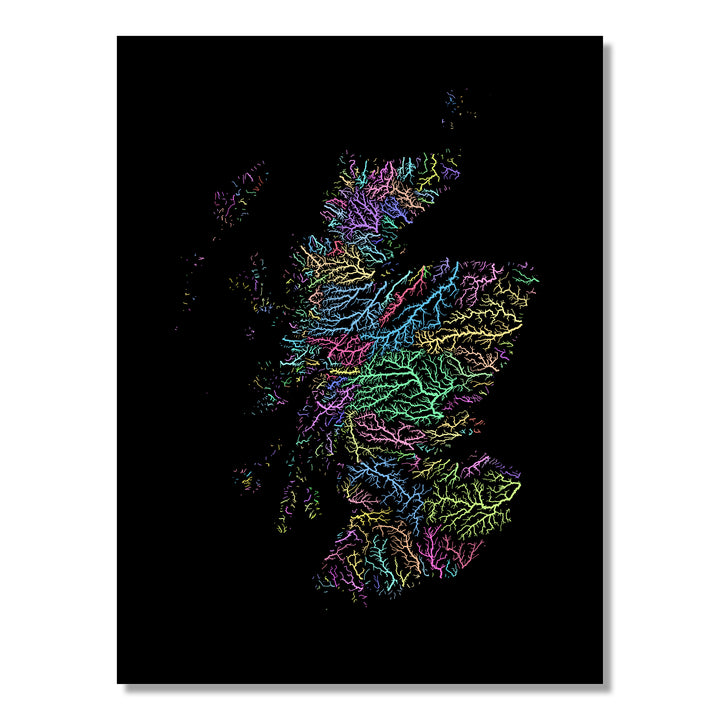 Scotland - River basin map, pastel colours - Wall Art