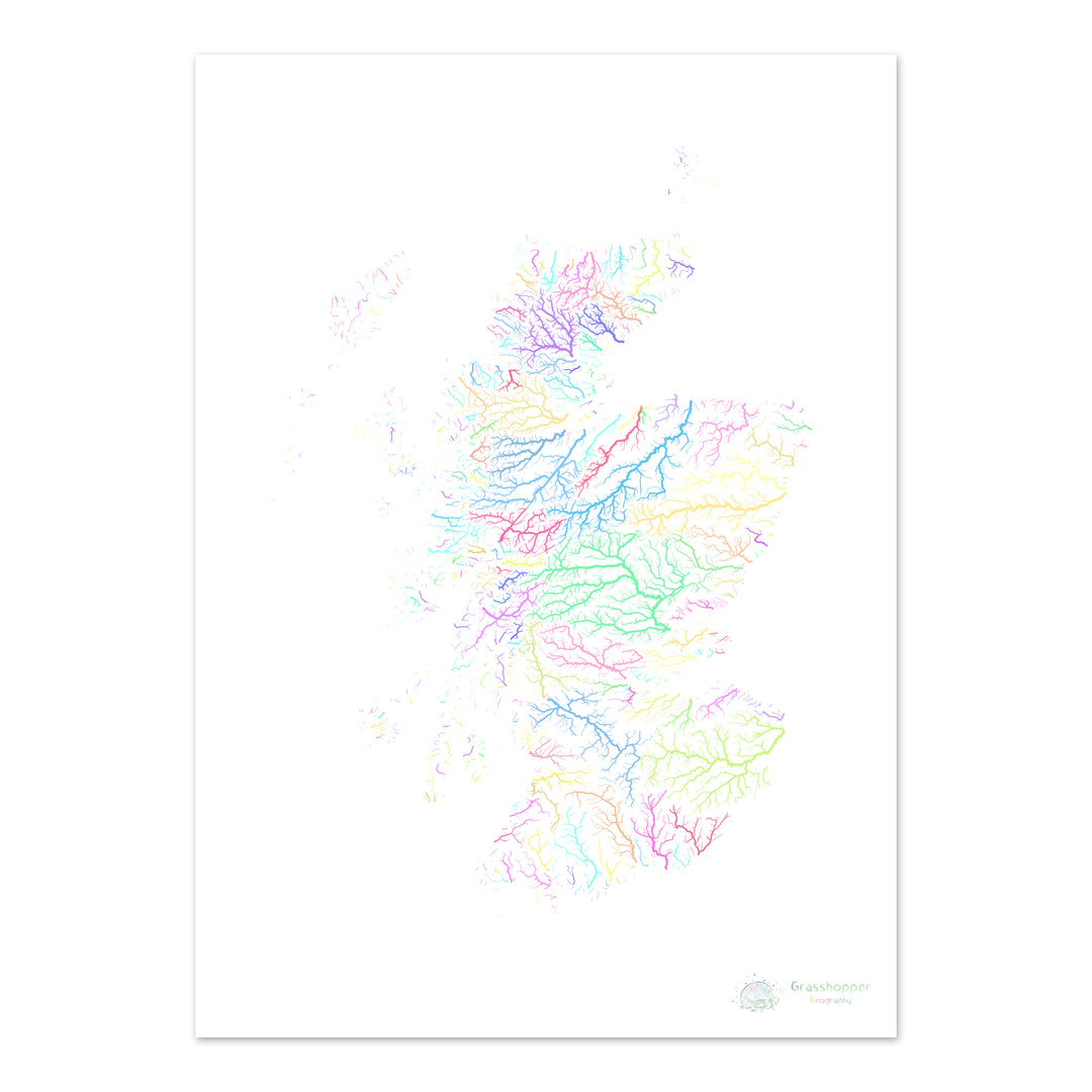 River basin map of Scotland, pastel colours on white - Fine Art Print