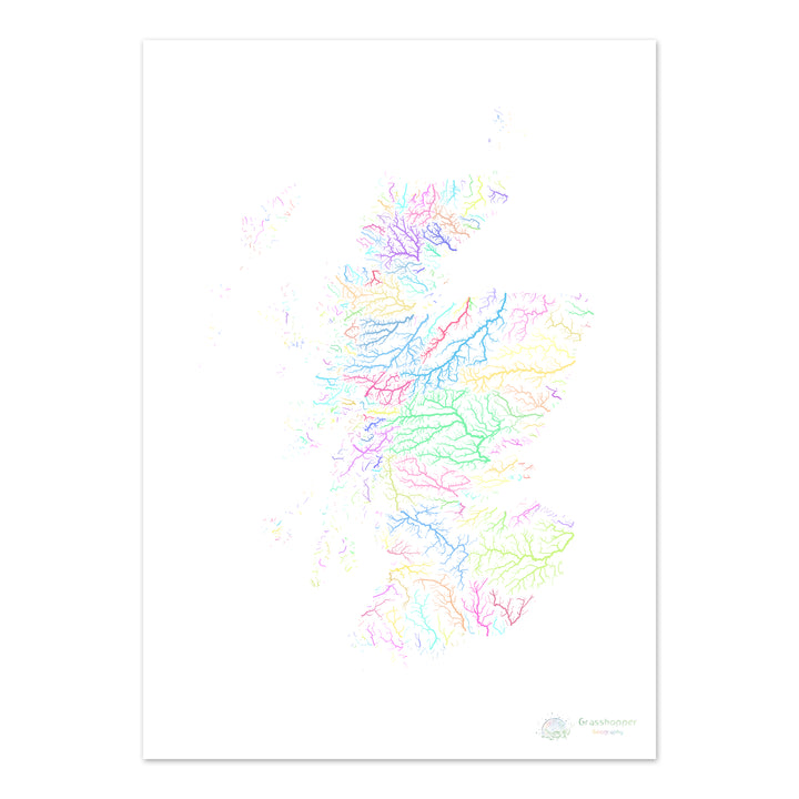 Escócia - Mapa da bacia hidrográfica, pastel sobre branco - Impressão de belas artes