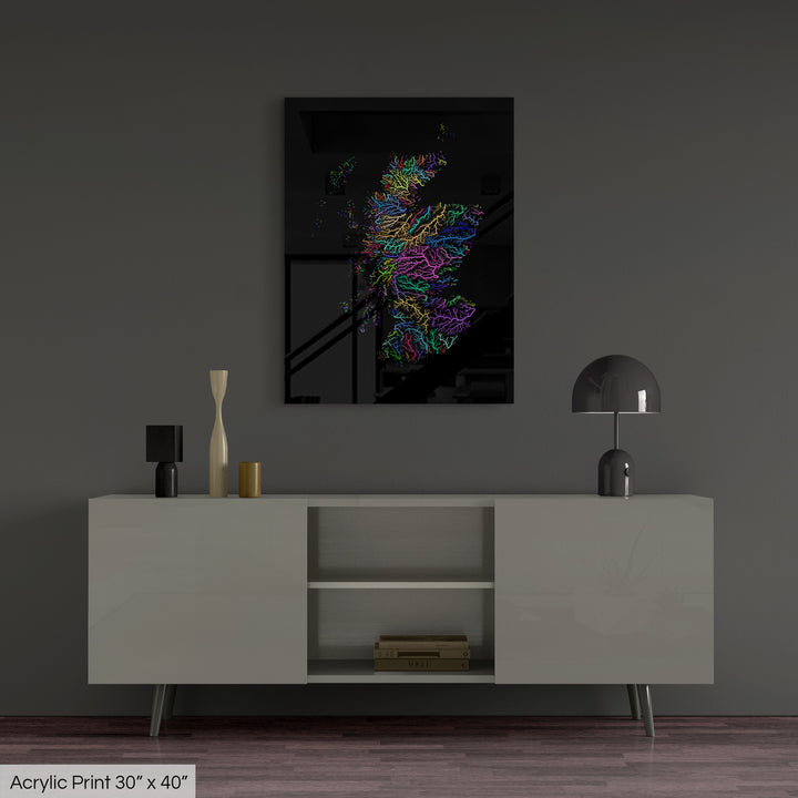 Scotland - River basin map, rainbow colours - Wall Art