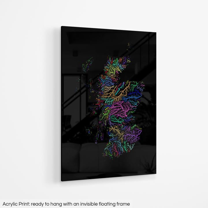 Scotland - River basin map, rainbow colours - Wall Art