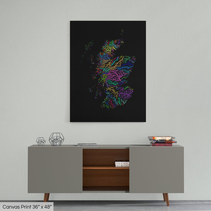 Scotland - River basin map, rainbow colours - Wall Art