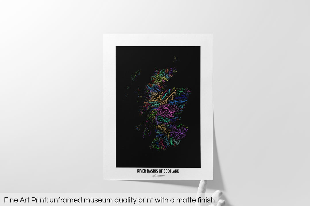 Scotland - River basin map, rainbow colours - Wall Art