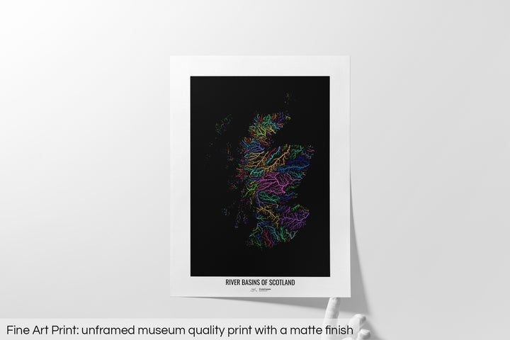Scotland - River basin map, rainbow colours - Wall Art