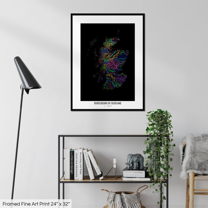 Scotland - River basin map, rainbow colours - Wall Art