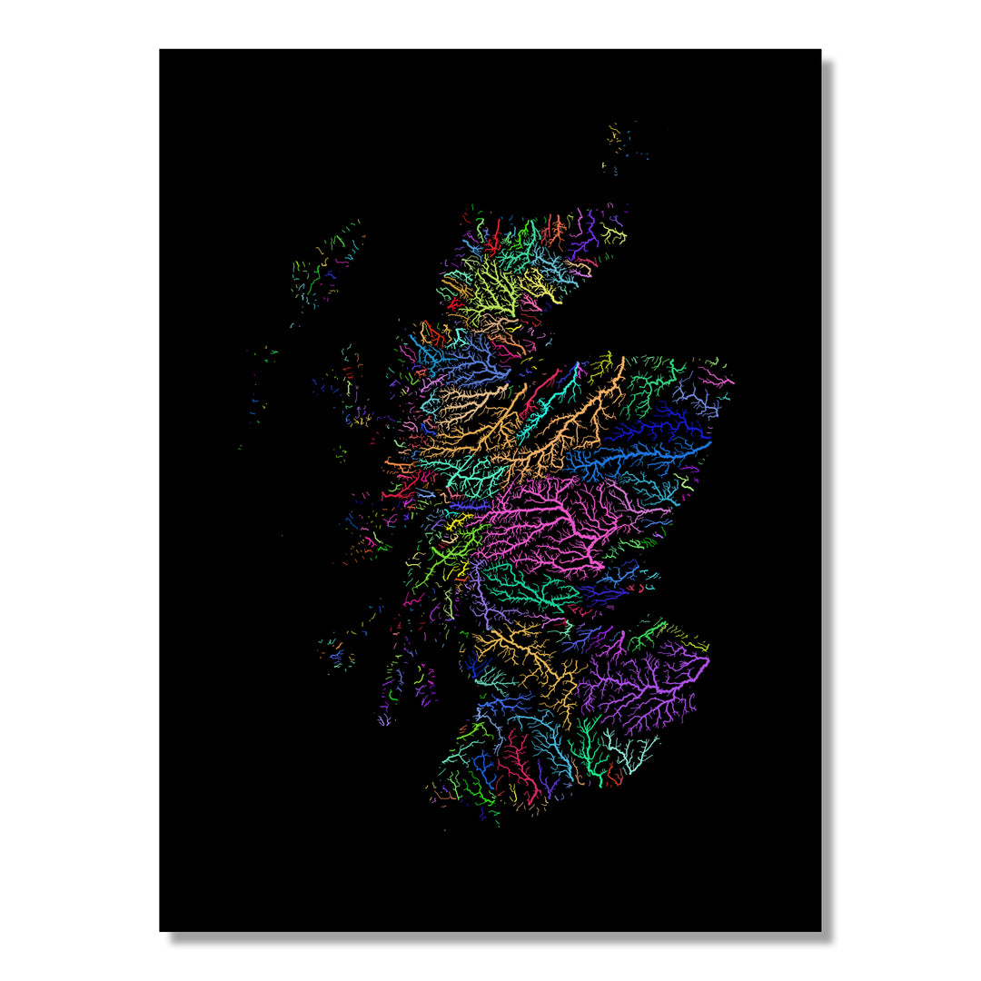 Scotland - River basin map, rainbow colours - Wall Art