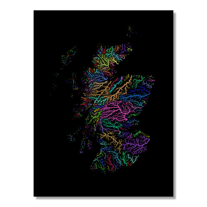 Scotland - River basin map, rainbow colours - Wall Art