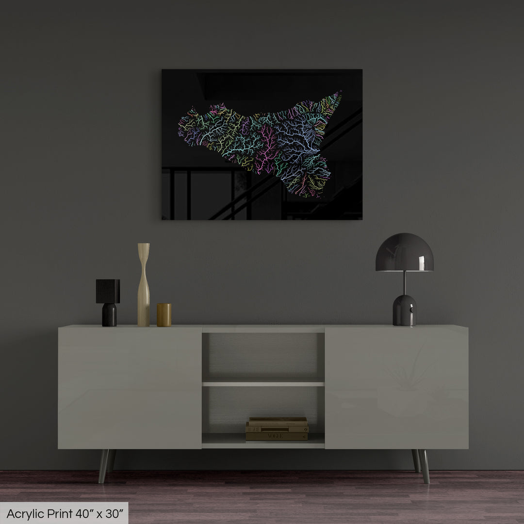 Sicily - River basin map, pastel colours - Wall Art